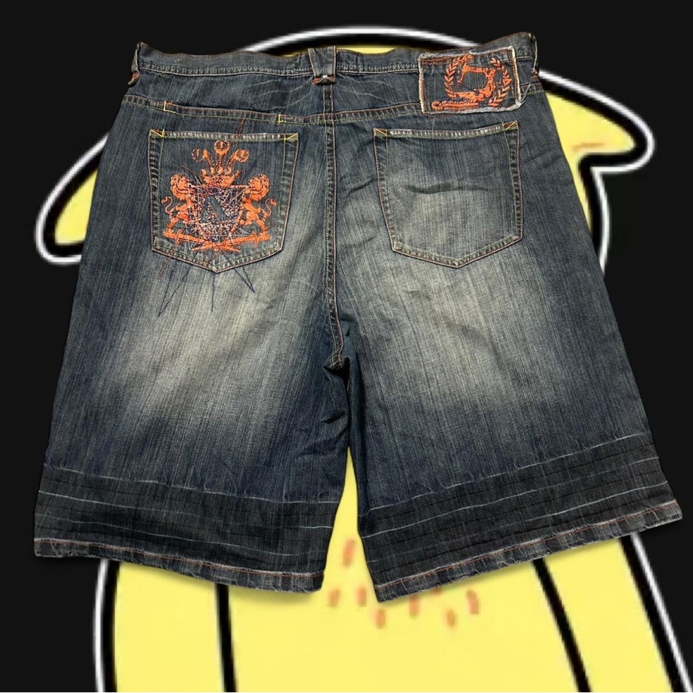 Akademiks Blue Jean Shorts with Orange Details